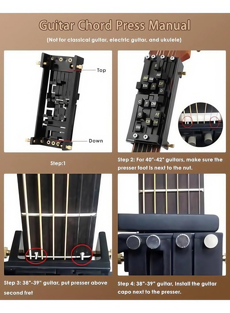 مدرب ضغط الأوتار طقم 7 قطع، أداة تعلم أوتار الجيتار وتمرين الأصابع مع كابو و5 ريش، مجموعة تدريب للمبتدئين لتسهيل العزف، طقم تعلم موسيقي للأطفال والكبار والعائلة - Image 5